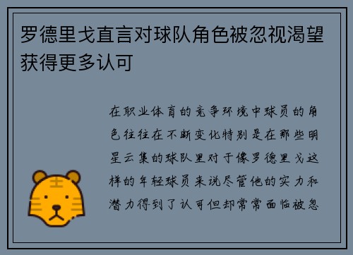 罗德里戈直言对球队角色被忽视渴望获得更多认可